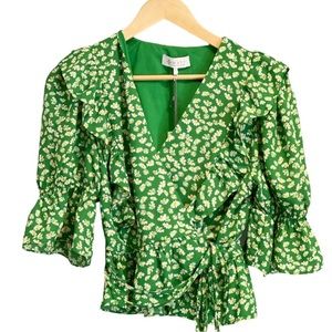 Wayf  Green Floral Wrap Top Size S